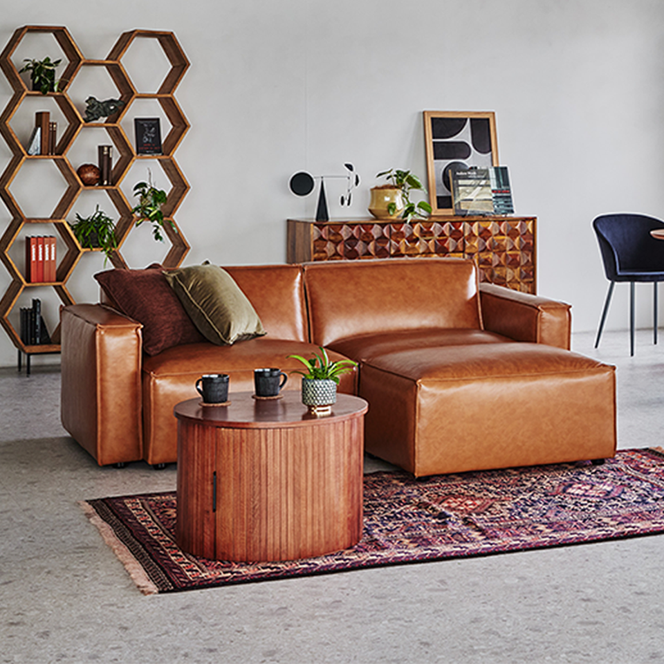 カウチソファZM870【送料・開梱設置無料】ブラウンレザー