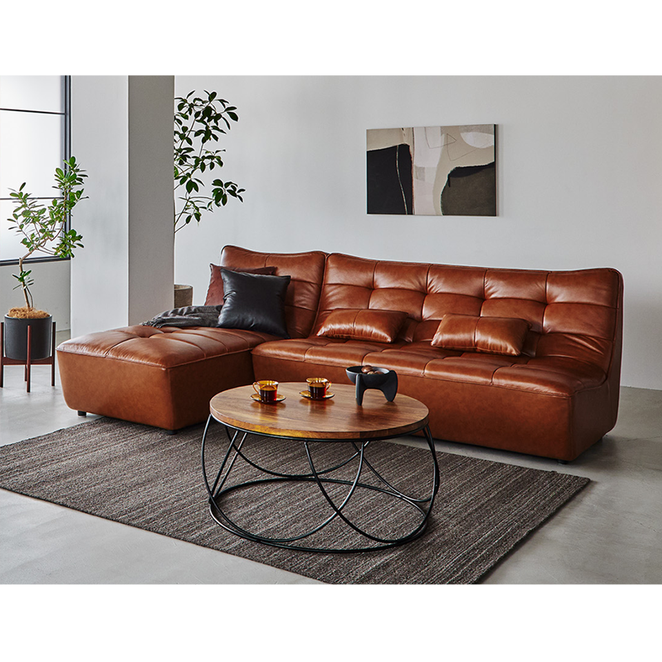 カウチソファZM890【送料・開梱設置無料】ブラウンレザー