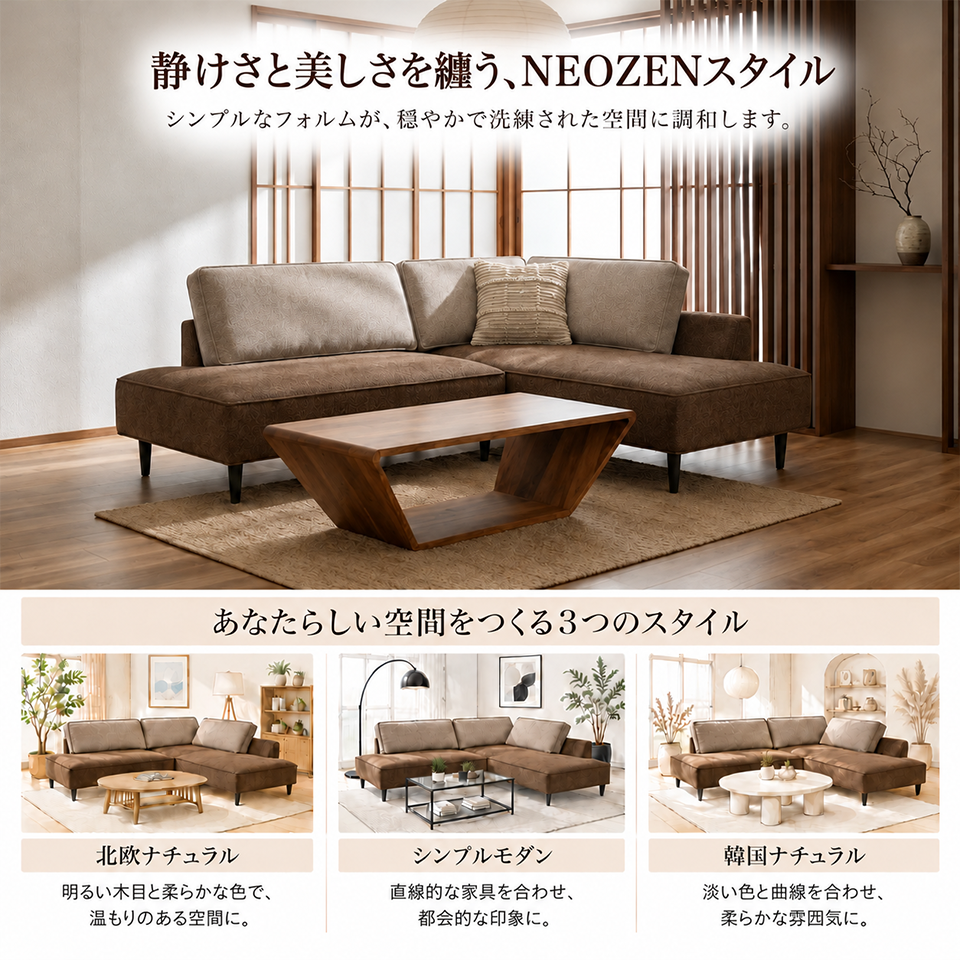 カウチソファ 2人掛け YU6628C ブラウン【送料・開梱設置無料】