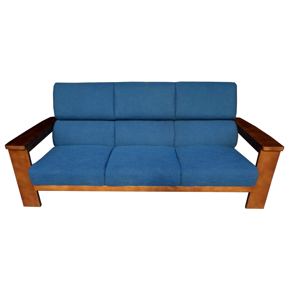 【アウトレット】ソファNC779 3人掛け【送料・開梱設置無料】ブルー/ウォールナット