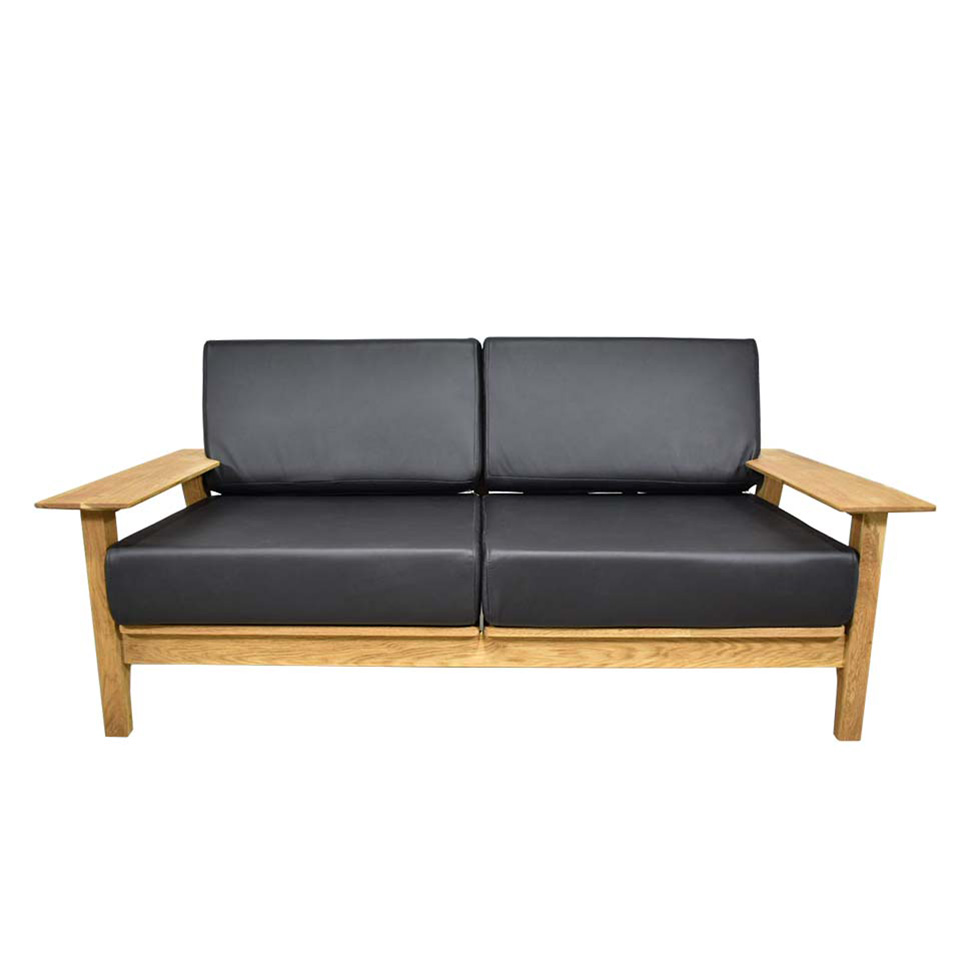 天然木ソファ【本革】1610 2人掛け【送料・開梱設置無料】ブラックレザー/オーク