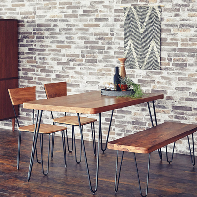 ブルックリンスタイルのダイニングテーブルとチェア、ベンチのセット