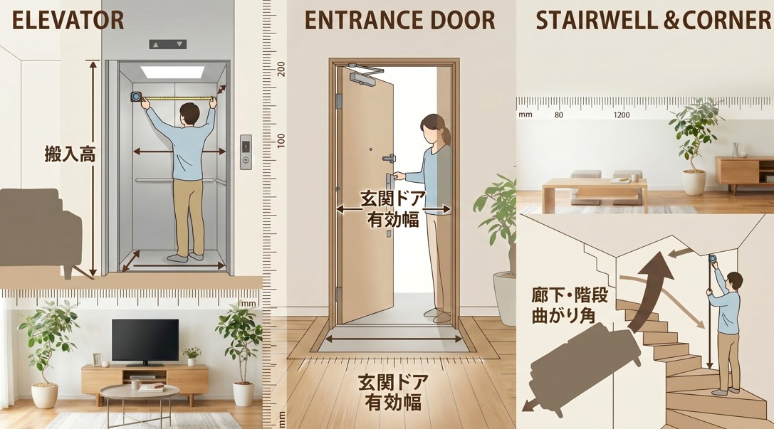 大型ソファを購入する前に必ずチェックしておきたい自宅の搬入経路ポイント