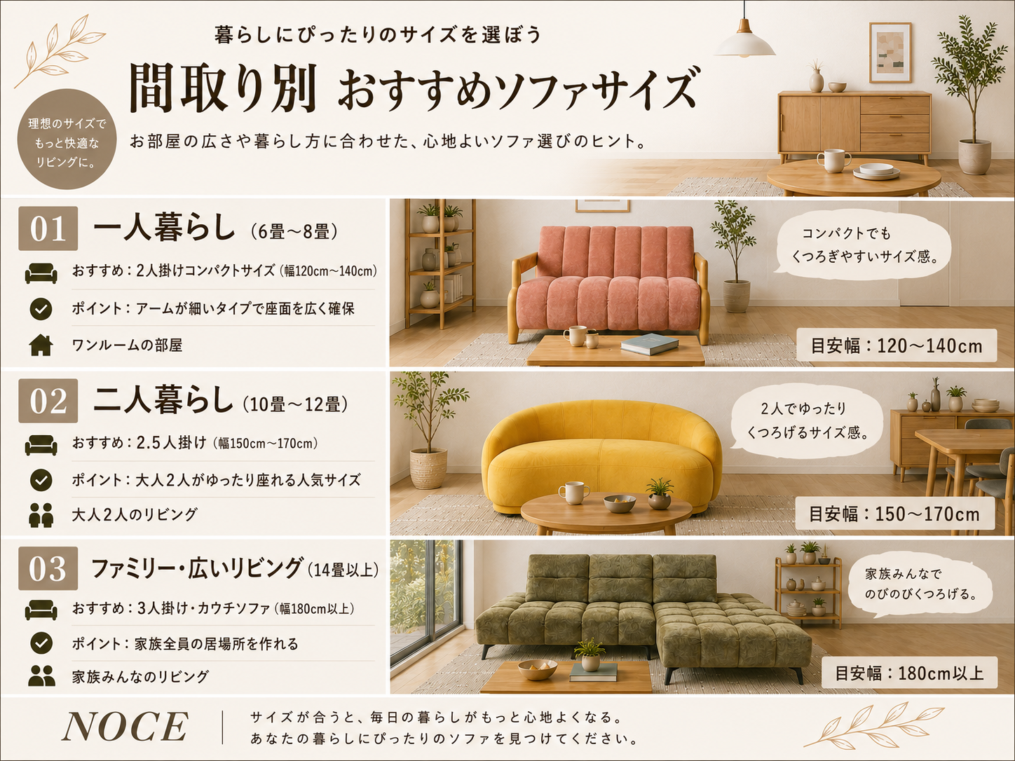 部屋の広さに合わせたソファサイズの選び方